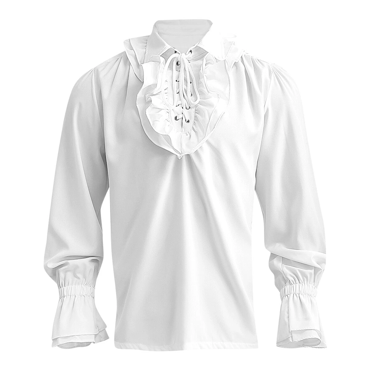 Men Long Sleeve Shirt Men Pirate Shirt Vampire Vintage Ruffle Blouse Turn Down