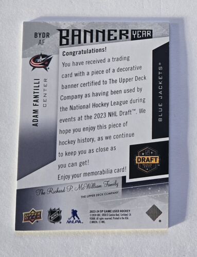 2023-24 SP Game Used #BYDR-AF Adam Fantilli Banner Year NHL Draft - Picture 2 of 2