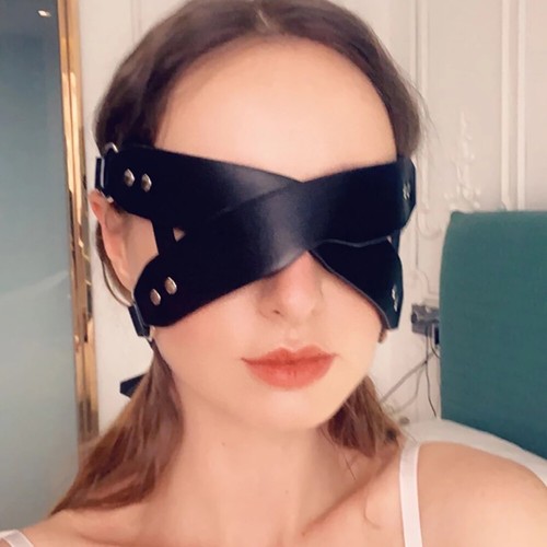 Sexy Women Blindfold PU Leather Punk Cosplay Eye Masks Valentine Day Eyemask - Picture 10 of 10