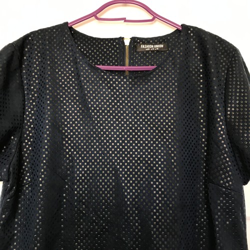 Fashion Union Blue Geometric Dress UK Size 16 Faux Suede Short Sleeve - Picture 3 of 10