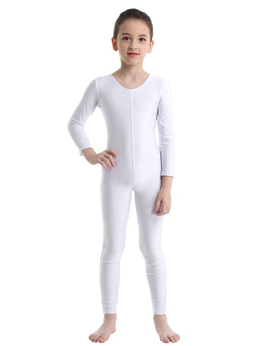 Kids Girls Dance Gymnastic Leotards Unitard Full Length Bodysuit Catsuit Costume - Picture 11 of 100