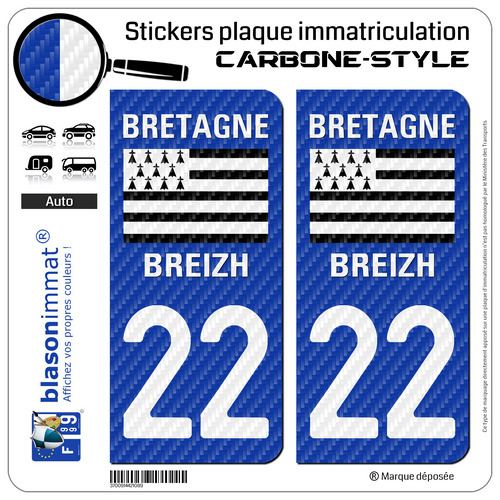 2 Aufkleber Sticker Nummernschild 22 Bretagne - LT Carbon-Style - Bild 8 von 9