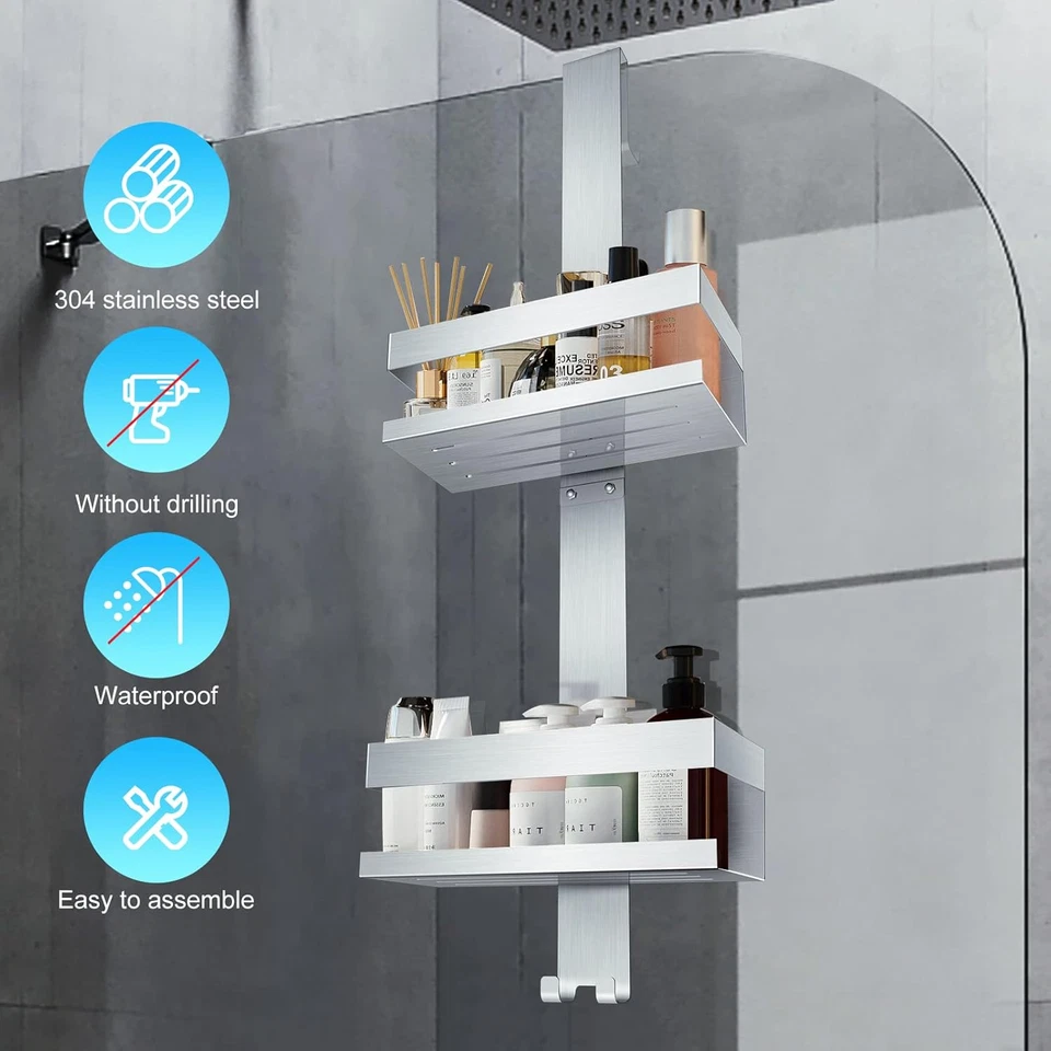 Mensola Doccia Da Appendere, Porta Bagnoschiuma Da Doccia in SUS304 Acciaio Inox - Immagine 2 di 4