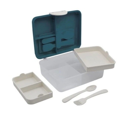 Melii Luxe Two Tier Bento Box with Utensils Kids Snack Bento Box - Blue - Picture 2 of 3