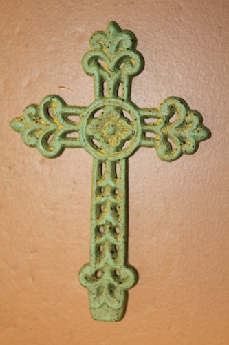 Antique Style Wall Cross Gift For Mom Cast Iron Olive Moss Green Colors - Iberia - Picture 5 of 7