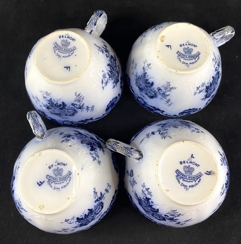Antique Belmont Alfred Meakin Kelvin Flow Blue 12 Piece Teacup Set Edwardian - Picture 13 of 24