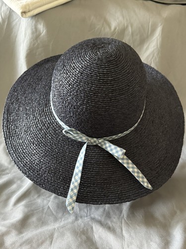 New Girls 7-16 Cornflower Blue Ralph Lauren Woven Raffia Wide Brim Sun Hat 22” - Picture 3 of 6