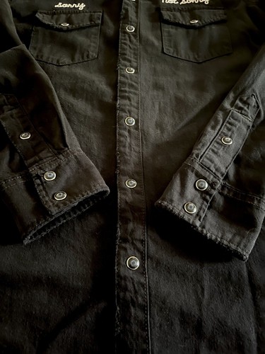 LUCKY BRAND WESTERN NOT SORRY SNAP SHIRT STREET PUNK HEART BLACK MED RARE VTG - Bild 15 von 22