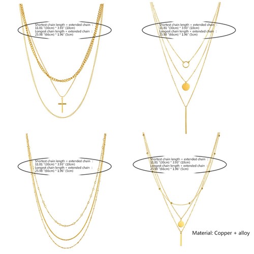 4 Stck. Vergoldet Mehrlagig Kreuz Anhänger Halskette Set Damen Modeschmuck - Bild 13 von 14