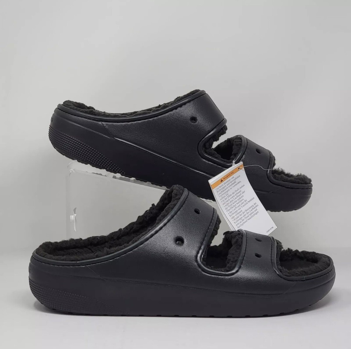 の Crocs Classic Cozzzy Black Sandal Faux Fur Lined 207446-060 Men's