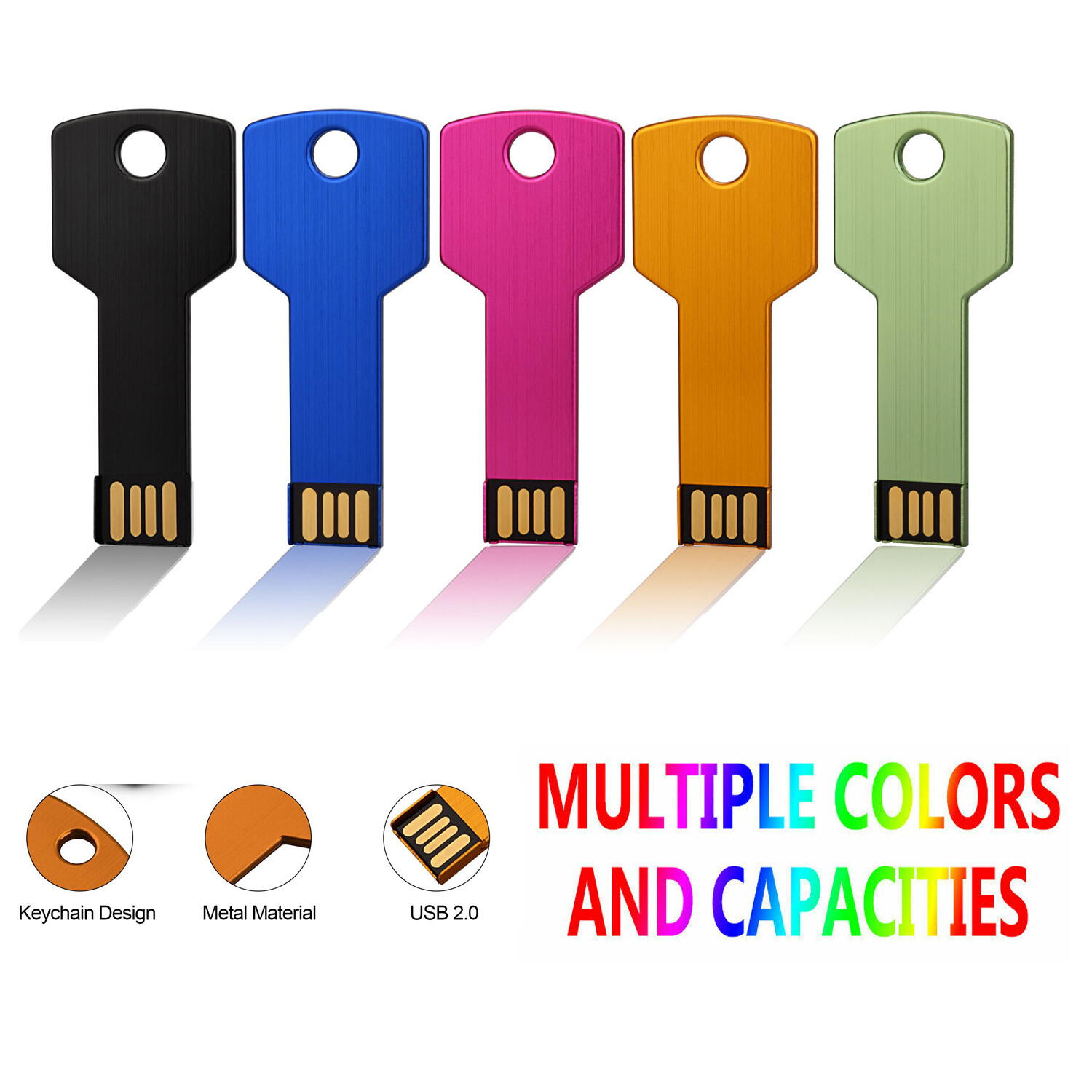 5Pack Metal Key Thumb USB 2.0 Flash Drives 16G /32G /64GB Memory Sticks Storage