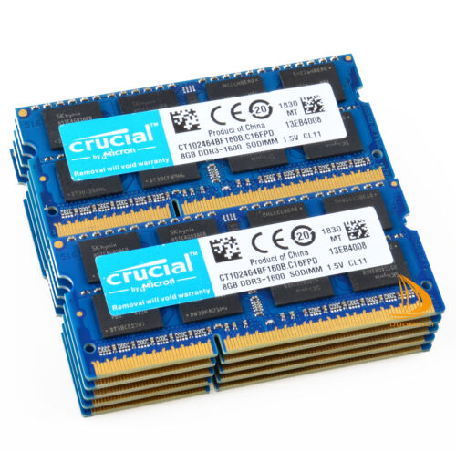 Crucial 10x 8GB 2Rx8 PC3-12800S DDR3-1600Mhz SODIMM Laptop Memory RAM 204Pin @DD - Picture 2 of 9