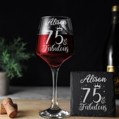 75 e favoloso bicchiere da vino inciso - regalo 75 ° compleanno - bicchiere 75 ° personalizzato - Foto 24 di 25