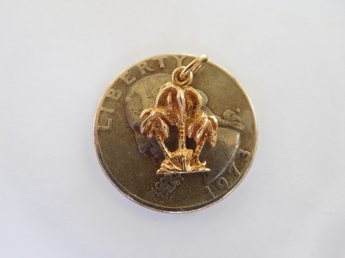 Art Deco 14K Gold Beach Palm Coconut Trees Eckfeldt Ackley Pendant Charm🌴 - Picture 7 of 8