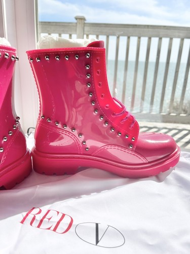 Red(V)Valentino Fuchsia Rubber Studded Combat Boots Women’s US6M/EU36 $350 RARE! - Picture 12 of 18