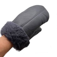 REAL GENUINE SHEEPSKIN SHEARLING LEATHER MITTENS Unisex Fur Winter Gloves S-2XL