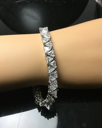 Cz Triangle Cut Sterling Silver Tennis Bracelet - Picture 1 of 3