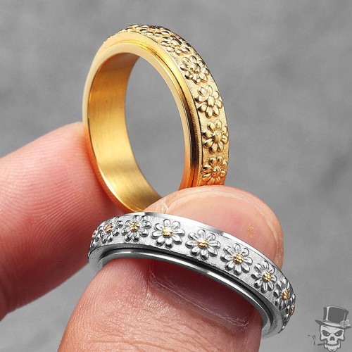 Sculpt Rings™ Daisy Flower Spinner Ring - 316L Stainless Steel & Gold-Plated Des - Picture 5 of 10