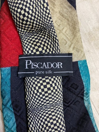 VINTAGE 100% Silk Optical Illusion MC Escher Tie Necktie Mod Made In Italy - Picture 5 of 5
