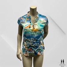 Citron Santa Monica Green Oriental Tunic Tshirt 100% Silk Spandex Top Soft M