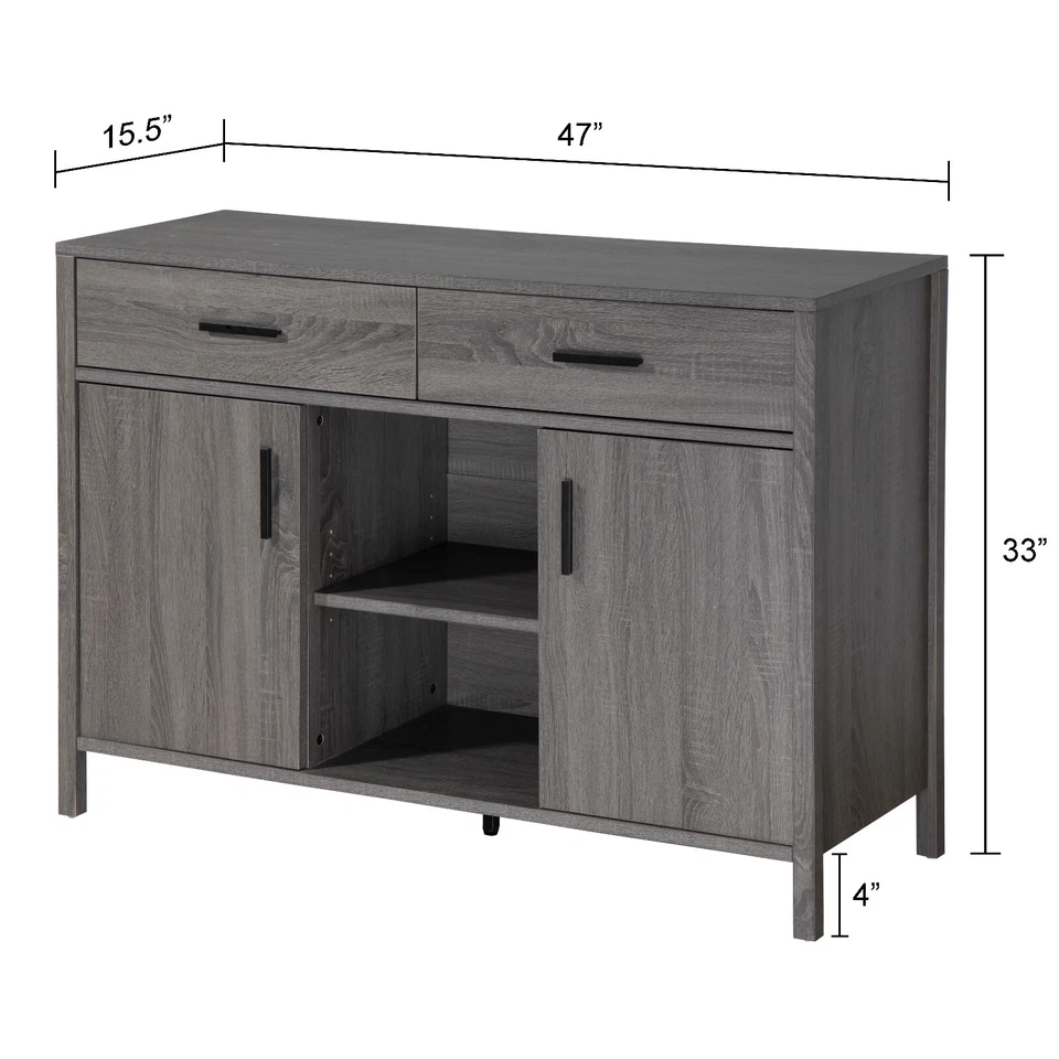 FC Design 47"W Distressed Grey Sideboard Storage Cabinet Buffet Table with Shelf - Image 4 of 4
