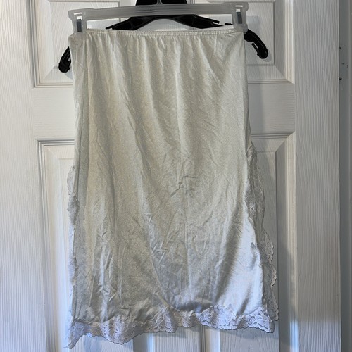 Vintage Slip Skirt Womens Medium Ivory Nylon Side Slit Lace Medium NO TAG 24” L - Picture 3 of 3