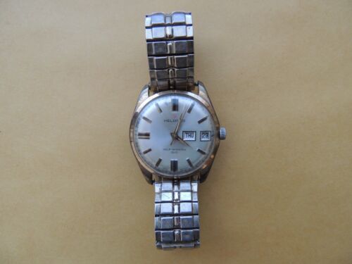 Vintage Helbros Self Winding Day-Date Mens Watch GP w Speidel Band PARTS
