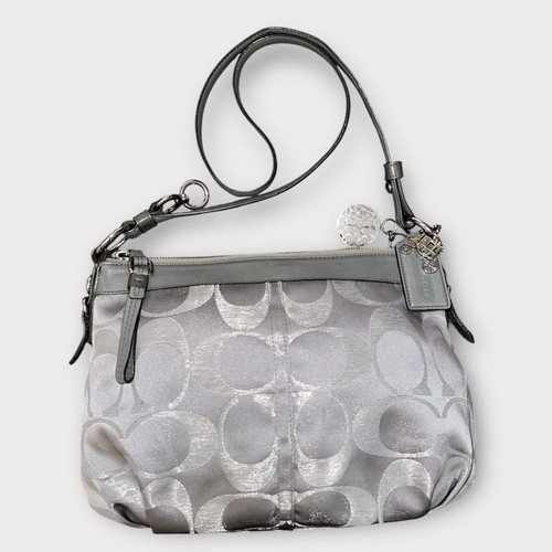 Coach Purse Silver Gray Mia Signature Lurex Convertible Shoulder Bag 15752 Satin - Picture 5 of 10