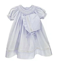 Petit Ami Lavender Smocked Daygown Voile Insert and Bonnet Preemie or Newborn