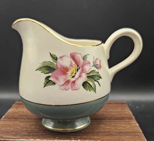 Homer Laughlin Creamer Cavalier Eggshell Green Flower 1952 Jade Rose - Picture 2 of 9