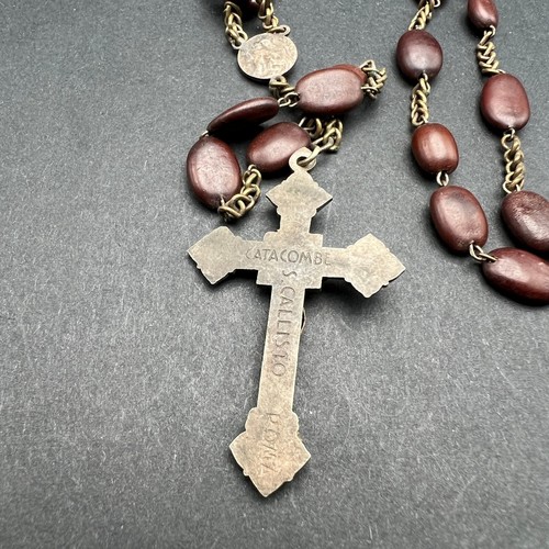 Vintage Rosary Five Station Brown Reliquary Seed Beed Catacombe S Callisto Roma - Picture 7 of 7