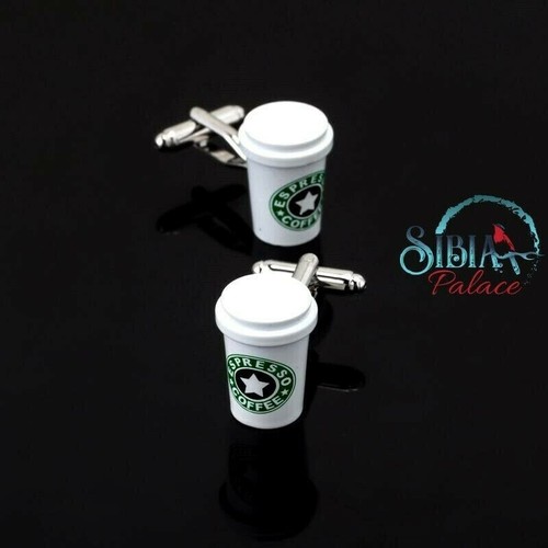 Starbuck Coffee Mug Novelty Cufflink In Pouch Fashion Men Cuff link UK Christmas - Picture 9 of 10