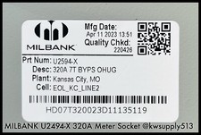 U2594-X ~ Milbank U2594-X 320A 7 Terminal 3R Lever Bypass Meter Socket ~ Surplus