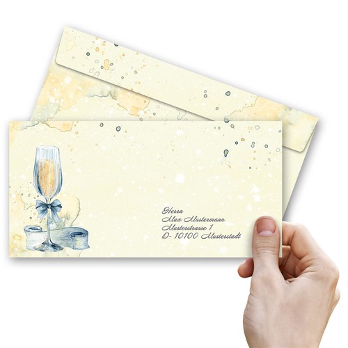 50 enveloppes à motifs au format DIN LONG - RÉCEPTION CHAMPAGNE (sans fenêtre) I - Photo 3/6