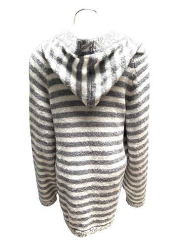 CCC Peruvian Alpaca Hooded Gray White Horizontal Striped Knit Sweater Size Large - Picture 5 of 6