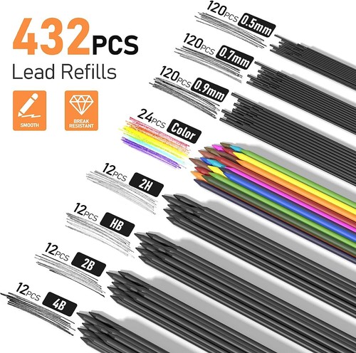 25 PCS Art Mechanical Pencils Set Metal Artist Drafting Pencil 0.2,0.5,0.7,0.9 - Picture 2 of 9