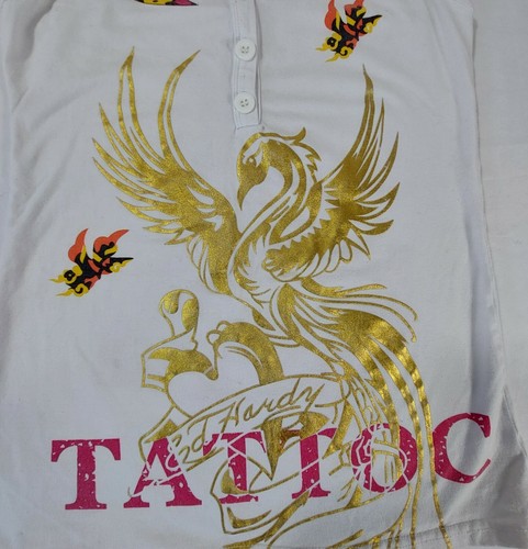 Ed Hardy Tank Top Three Decor Buttons Sz M Cotton USA Hollywood Tattoc Bird Bike - Picture 2 of 12