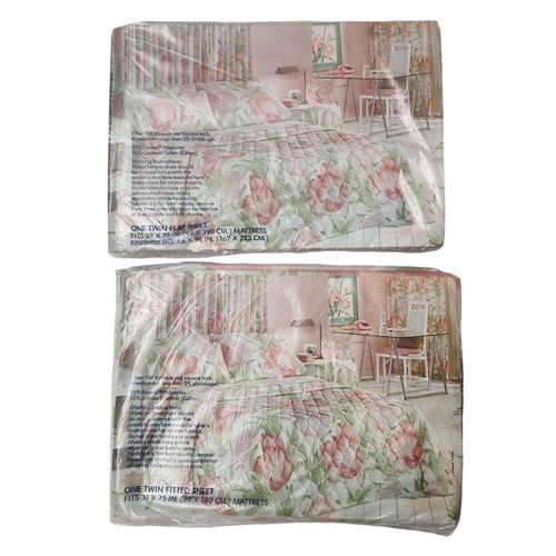 Neu Burlington Twin Flach und Spannbettlaken Set 66 x 96 Tulpenzeit Made in USA - Bild 2 von 7