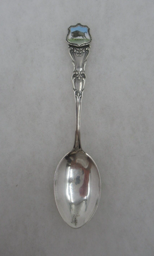 c 1901 Sterling Löffel mit emailliertem LAUFBÜFFEL Endstück / sehr guter Zustand kein Monogramm - Bild 1 von 8