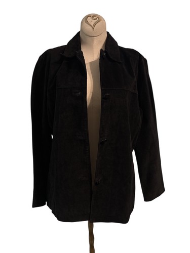 Clio Petites Vintage 100% Black Leather Button Down Jacket Womens Size 8P - Picture 2 of 12