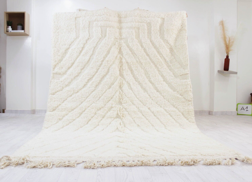Alfombra marroquí Beni Ourain a rayas hecha a mano alfombra blanca bereber alfombra de lana 8'x5' - Imagen 2 de 11