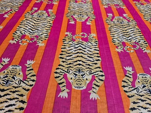 25 Yards Fabric Indian Pink Tiger Hand Printed Cotton Fabric Sewing Fabrics - Picture 3 of 5