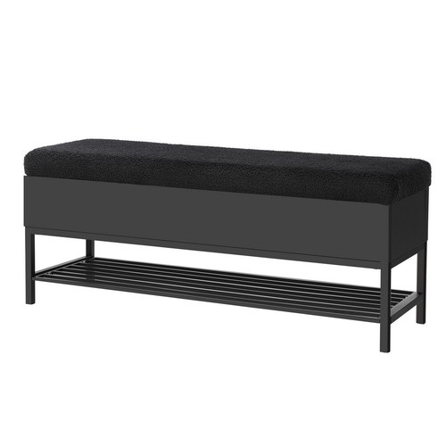 Artiss Storage Ottoman Blanket Box Bench 110cm Boucle Seat Shelf Chest Black - Picture 2 of 6