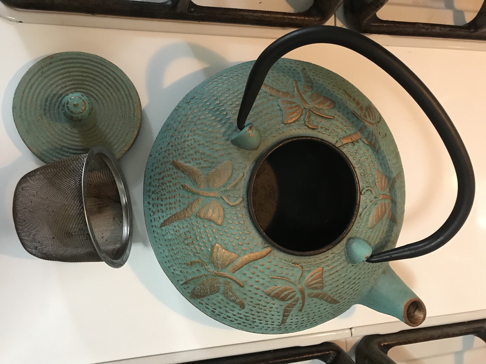 Strainer Japanese Cast Iron Teapot Kettle with Infuser Cherry Blossoms F8M6