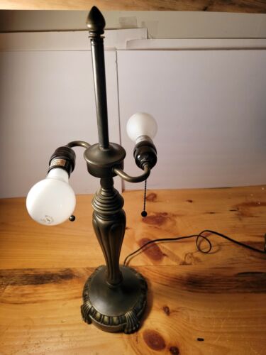 Dark Bronze Finish Accent Table Lamp Stained Glass Tiffany Style Shade 25in Tall - Picture 7 of 10