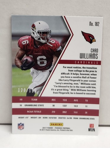 CHAD WILLIAMS 2017 Phoenix PINK ~ ROOKIE #'d /199 ~ Arizona CARDINALS - Picture 2 of 2