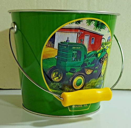 John Deere Model L Metal Planter Pail Bucket 5.5" Tall w/ Handle & Plastic Liner - Picture 6 of 12