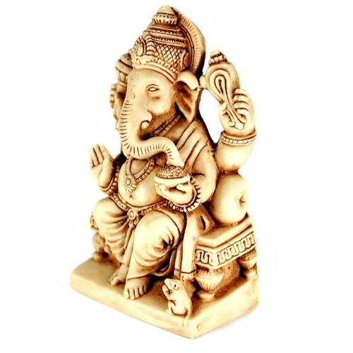 GANESHA STATUE 4.5" Hindu Elephant God HIGH QUALITY Sitting White Resin India - Picture 2 of 7