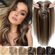 Clip in Remy Human Hair Top Topper Free Part Hand-Tied Lace Hairpiece Toupee US