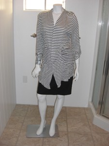 89TH-amp-MADISON-Sz-M-White-W-Black-Stripes-Open-Front-T-Shirt-Knit-Cardigan
